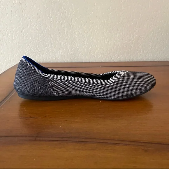 Rothys The Flat Flax Black & White Gray Birdseye Round Toe Ballet Shoes Sz 9.5 - Picture 4 of 14